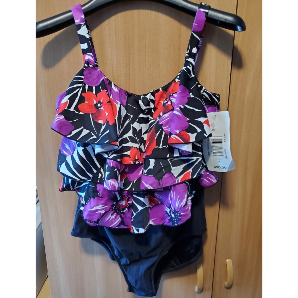 Ruffle flowers one-piece bathing suit